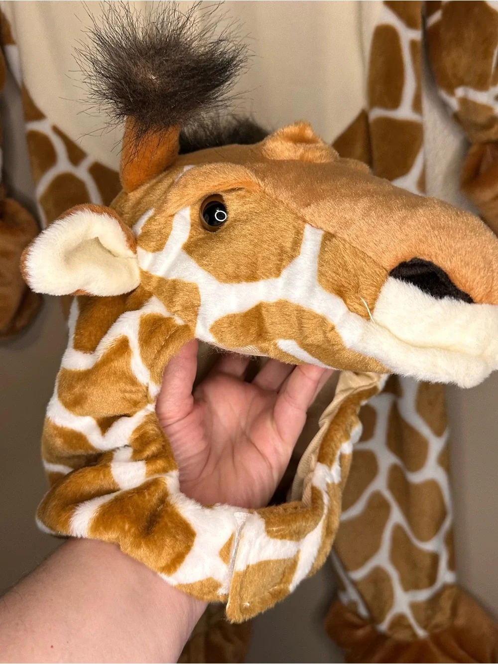 Plush Giraffe Kids Costume - Brown & Cream Hooded Jumpsuit Size 4/6